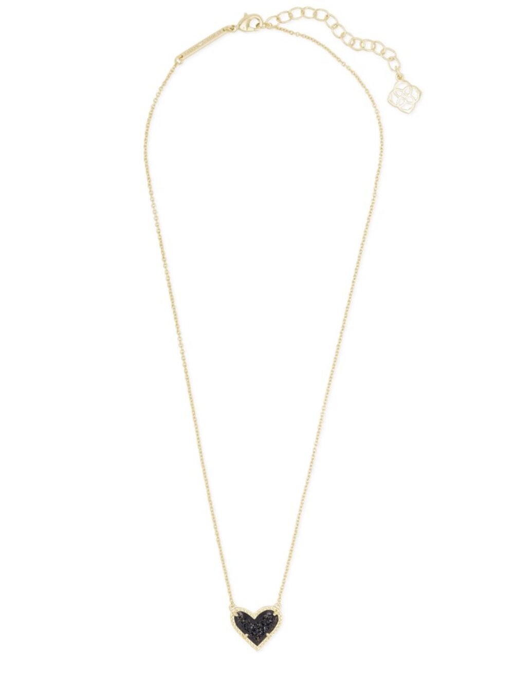 Kendra Scott Ari Heart Gold Pendant Necklace in Black Drusy - Picture 2 of 2